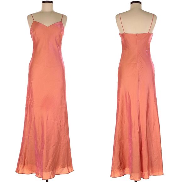 Vintage 90s Y2K De Laru Pink Gown Maxi Slip Dress Iridescent Prom Formal Size 9 - Picture 4 of 10